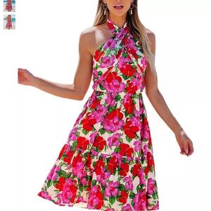 Cupshe Red and Pink Floral Midi Dress